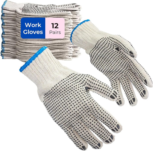 12 Counts Large Work Gloves PVC Dot Knit – Heavy-Duty Grip Gloves for Work & Construction in GTA | Shoplocal2go.ca