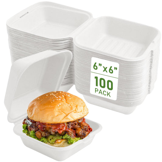 50-Pack Compostable Clamshell Take Out Containers – 6x6 Inches, Single Compartment | Fast Delivery Across GTA