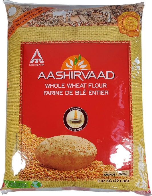 Aashirvaad Whole Wheat Atta – 20lb (9.07kg) | Premium Chakki Fresh Atta for Soft Roti & Paratha