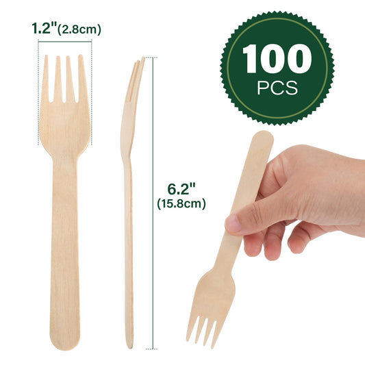 100ct Wooden Forks – 100% Food-Grade Disposable